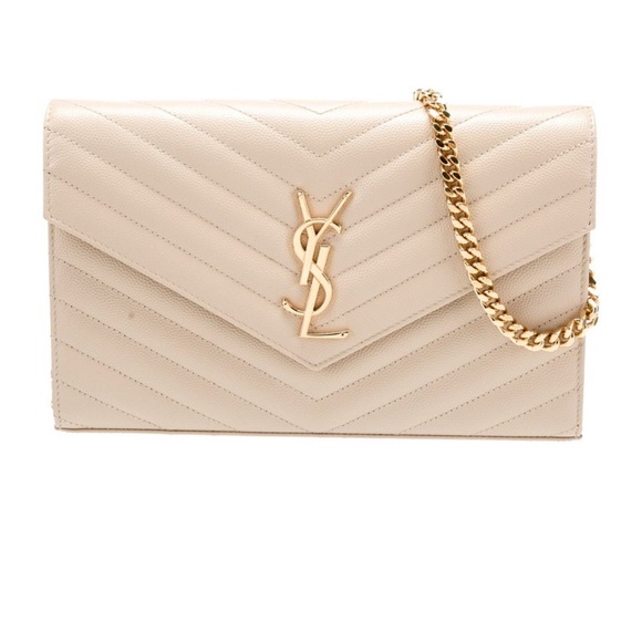 Saint Laurent Beige Quilted Leather Chain Wallet - Picture 3 of 13